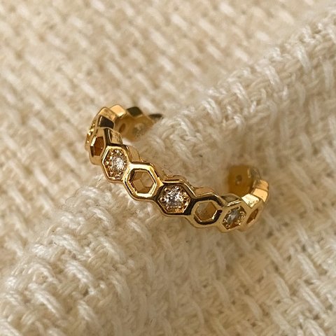 Honey comb Gold ring S925