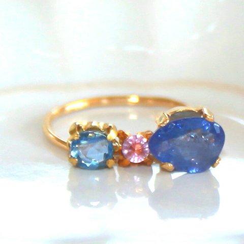 - blue ribon - Tanzanite & Pink & Blue Sapphire Ring