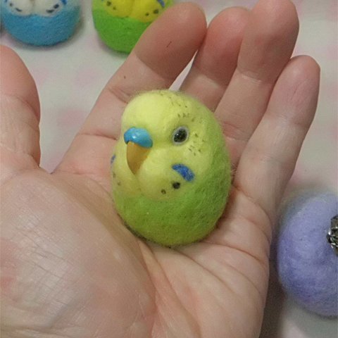 セキセイインコ  パステルグリｰンオパーリン ☆マグネット/ブローチ どちらか選択   ☆鼻の色選択可能  羊毛の小鳥  　受注作成　工房小鳥屋さん