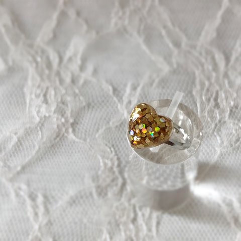 送料無料✴︎ lamé jewel heart gold♡pinkie ring