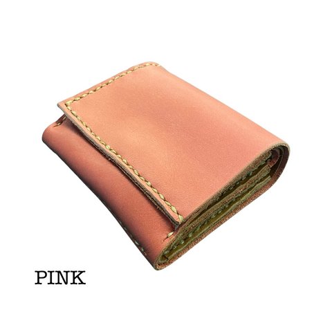 「ippi」Bosom〈PINK〉財布、二つ折り財布、レザーウォレット、コンパクト、ピンク、朱色、小銭入れ、ミニサイフ
