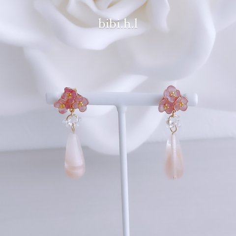 チェコドロップ桜（ピアス・イヤリング）