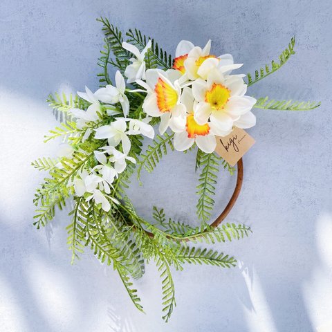 【white green suisen wreath】水仙 ホワイト グリーン リース オレンジ