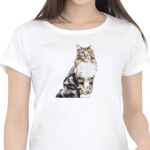 ノルウェージャンフォレストキャット猫の半袖Tシャツ〜シンプルシリーズ〜　レディース　メンズ　あります