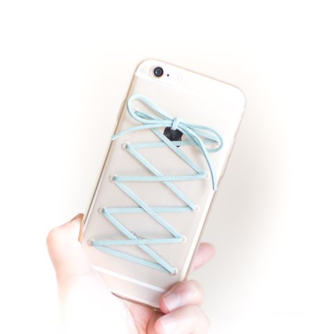 clear lace-up ribbon iPhone case  *light blue