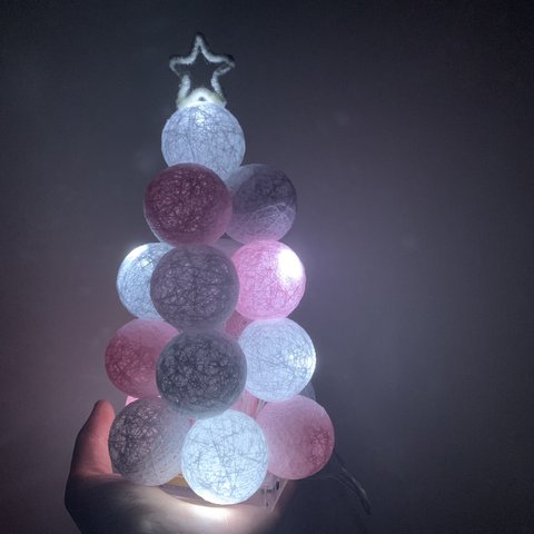 ライトグレー×ピンク☆クリスマスツリーライト