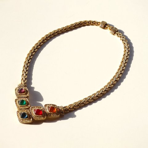 80s「DOIRA」vintage color glass × rhinestone necklace