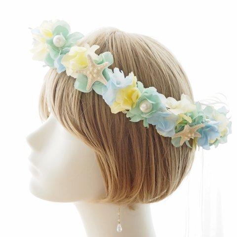 花冠☆花かんむり☆花かん　～エメラルド☆パステルカラー☆ヒトデ☆パール～　髪飾り☆ヘッドドレス☆結婚式☆ブライダル☆ウェディング