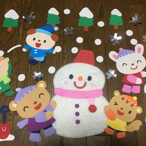 ☆大きな壁面飾り☆雪あそび 冬 雪だるま 雪うさぎ 幼稚園 保育園 施設 病院