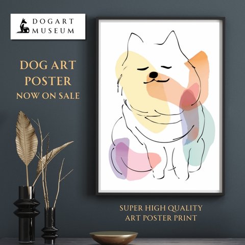 【犬と線 - ポメラニアン犬 No.4】モダンアートポスター ラインアート 犬の絵 犬の絵画 犬のイラスト