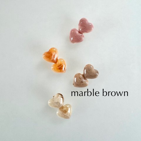 【twins marble heart  clip：marble brown】ハート ヘアクリップ ヘアアクセサリー アクセサリー ピンク キッズアクセ ビーズ キラキラ 夏