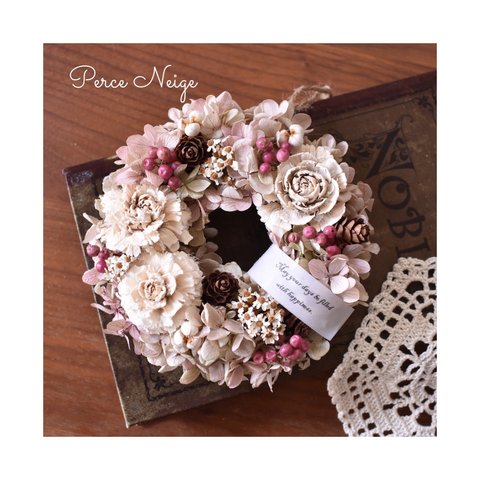 【受注製作】＊Mini couronne de cèdre rose＊　シダローズのミニリース　誕生日　記念日　お祝い　お礼　結婚　ウェルカム　プレゼント