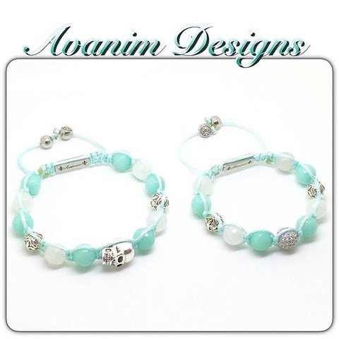 《限定セール》ブラジリアングリーン&ホワイトジェイドスカルブレスレットBrazilian green & white jade scull  bracelet