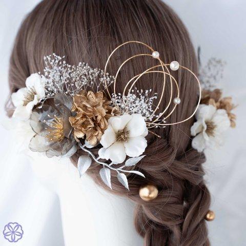 クリア×金　林檎の花の髪かざり　成人式　卒業式　結婚式　振袖　着物　和装　ヘアアクセサリー