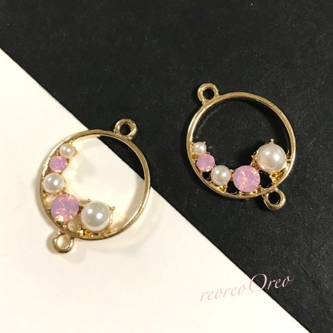  PinkCrystal&Pearl bijou ring connector