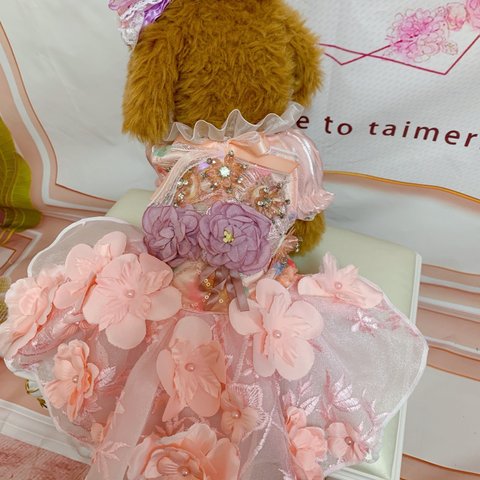 犬猫うさちゃん服　2着限定♡華やかピンク色ドレス