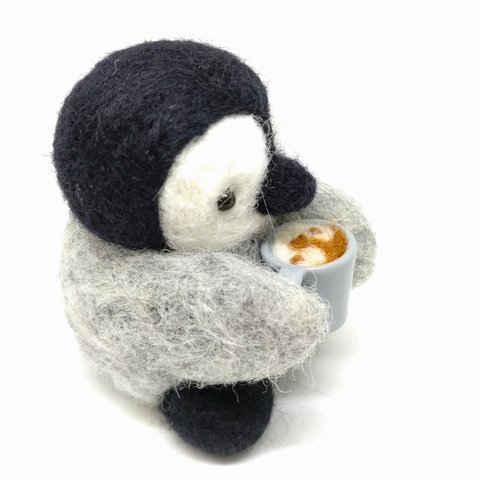 【再販】ラテアートペンギン君 グレーカップ