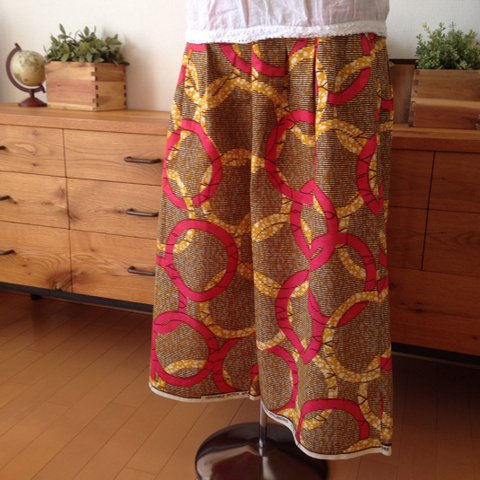 ＜Sweet African＞アフリカ生地のtack wide pants・pink & yellow 