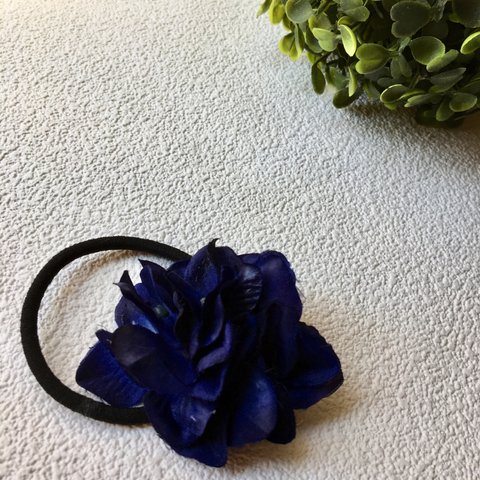 紫陽花ヘアゴムネイビー