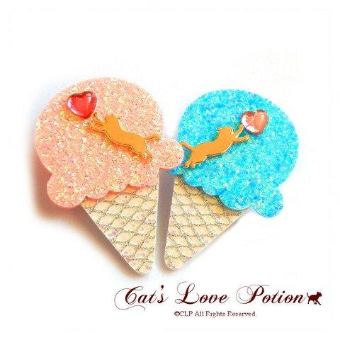 猫 ヘアアクセサリー きらきら アイスクリーム love  ヘアクリップ Cat's Love Potion