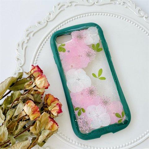 紫陽花のiFace風押し花スマホケース、iPhoneのみ対応、手帳型、iPhone15、iPhone15 Pro、iPhone15plus、iPhone14、iPhone14 plus、iPhone8