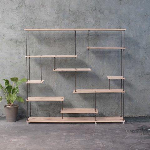 SALE wood iron shelf 1150*1200*225〈ナチュラル〉アイアン 棚 ラック シェルフ 鉄 木 収納棚 ウォールシェルフ オープンラック 両面棚 商品棚 デイスプレイ