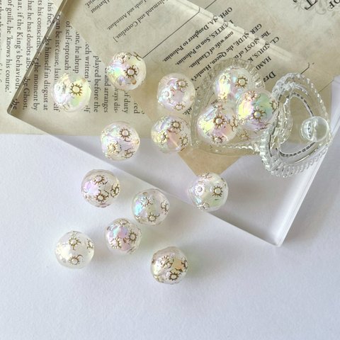 6pcs ＊16mm アンティーク調 オーロラ 花柄ビーズ   （0469）