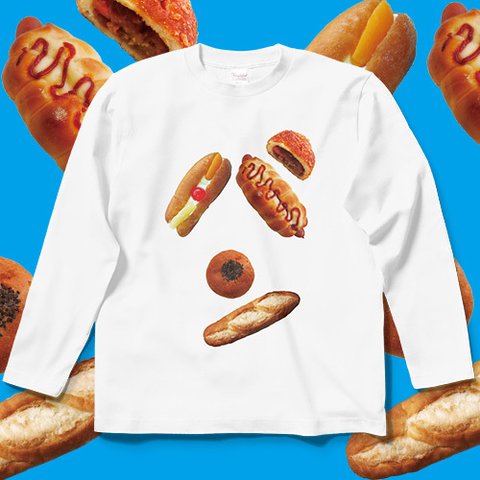 パンのパン文字ロングスリーブ（長袖）Tシャツ (ホワイト）