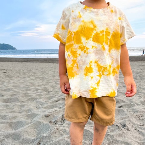 Kids some T tea&turmeric 子供服　タイダイ　草木染めTシャツ