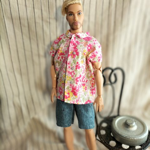 ケン　LOOKS（背丈３１cm）用　アロハシャツとハーフパンツ（１１）送込み
