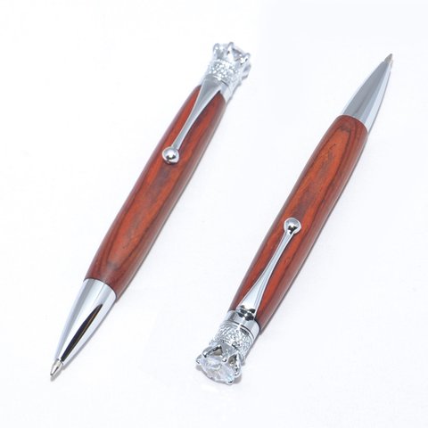 手作りの木製の回転式ボールペン（ココボロ；クロムのメッキ）(CJ-C-CO)