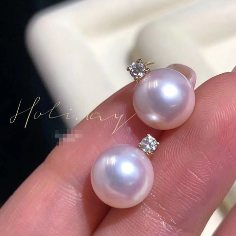 【高級】あこや真珠　天然ダイヤモンド付きピアスk18