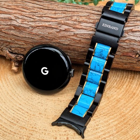 【木製バンド】EINBAND Google Pixel Watch 天然木バンド ターコイズ×エボニーウッド