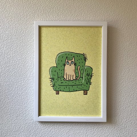送料無料☆椅子と猫（茶トラ）☆A4 アートポスター
