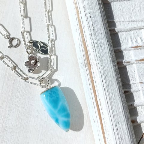 ✧最高の超トップクオリティラリマー✧❁Ocean blue larimar＆flower necklace silver925❁