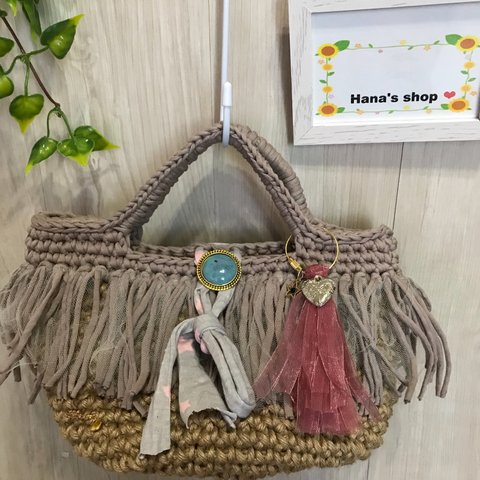 【Hana's shop❤】ズパゲッティ春夏バッグ　麻糸ズパゲティバッグ　ベージュ