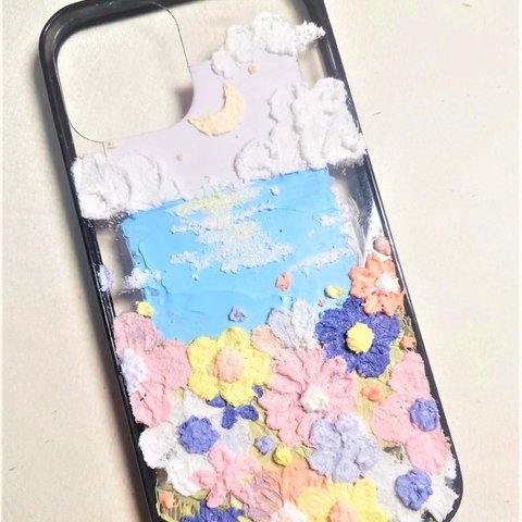 ホイップ粘土で作ったスマホケース 花 iphone