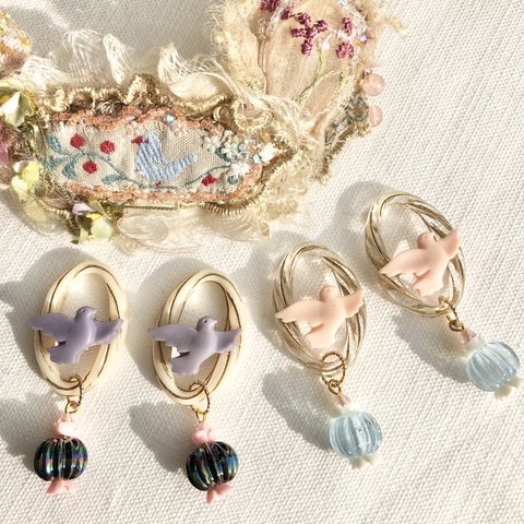 ❤️再販③❤️ 鳥のピアス　イヤリング　　昭和レトロ　レトロ　レトロポップ　ファンシー　大ぶり　