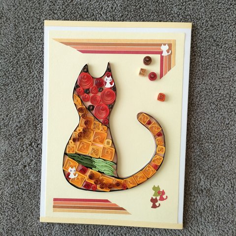 猫型イエロー＆レッドメッセージカード