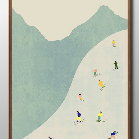 12988■ポスター　絵画　A3サイズ　『スキー　ウィンター　冬　ビンテージ』　アート　イラスト　デザイン　上級マット紙採用　北欧