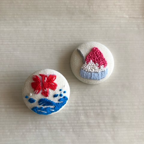 かき氷の刺繍ブローチ【2個セット】