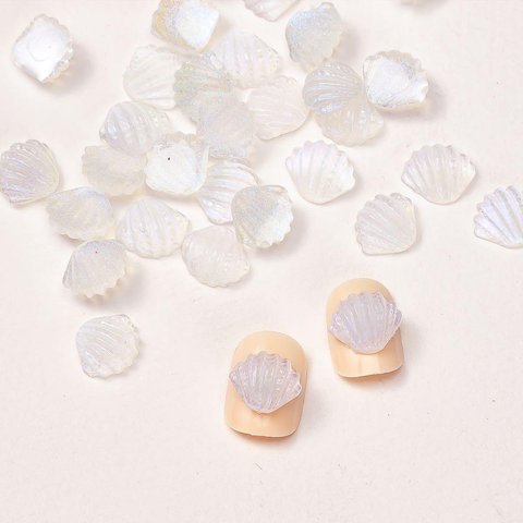 【クリア】P712(5個)ネイルパーツ 白 光る 貝殻 海 夏 ポップ 2枚貝
