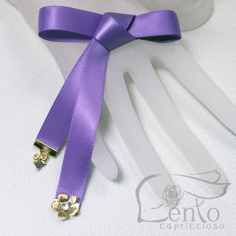 飾付きリボン（紫×金）約55cm
