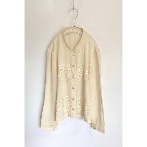 Vintage 80s retro botanical lace blouse レトロ ヴィンテージ 古着 ボタニカル レース シアー オフホワイト ブラウス