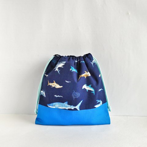 20×20   コップ袋  巾着　サメ　リターンズ　海