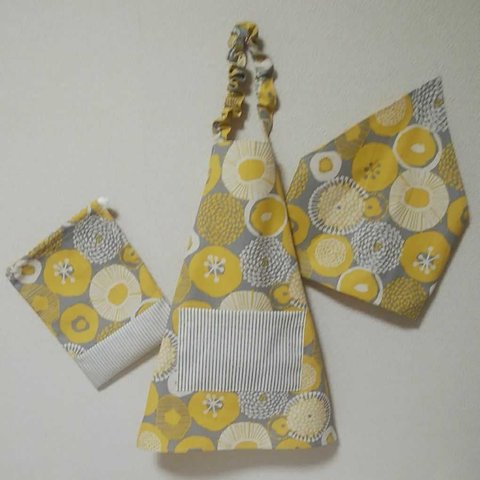 子供 エプロン 三角巾  収納袋 セット 北欧風 花柄