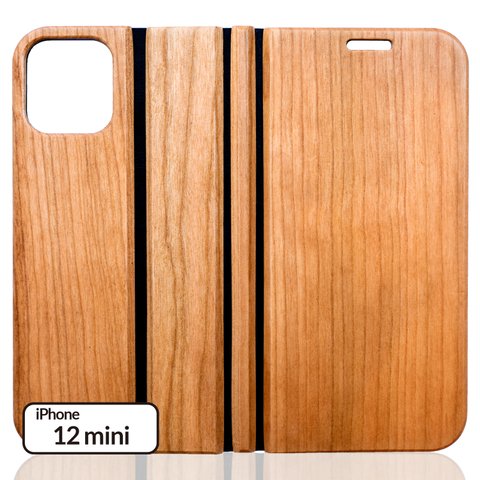iPhone12mini用　手帳型　木製（ウッド）ケース　プレーン　 (名入れ可 +700円)