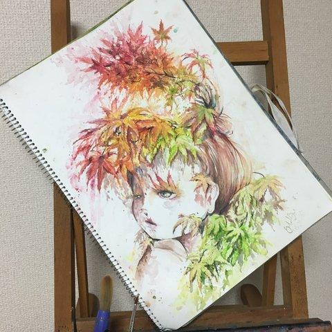 「もみじの彩」🍁水彩イラスト　原画