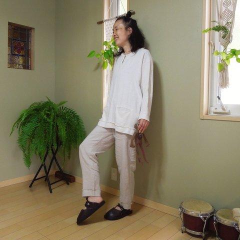 asana HEMP100% テロテロ ゆったり シャツ●きなり