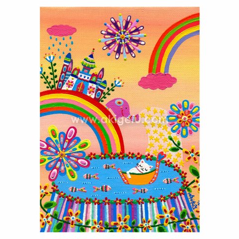 油絵「虹の猫」A4ポスター